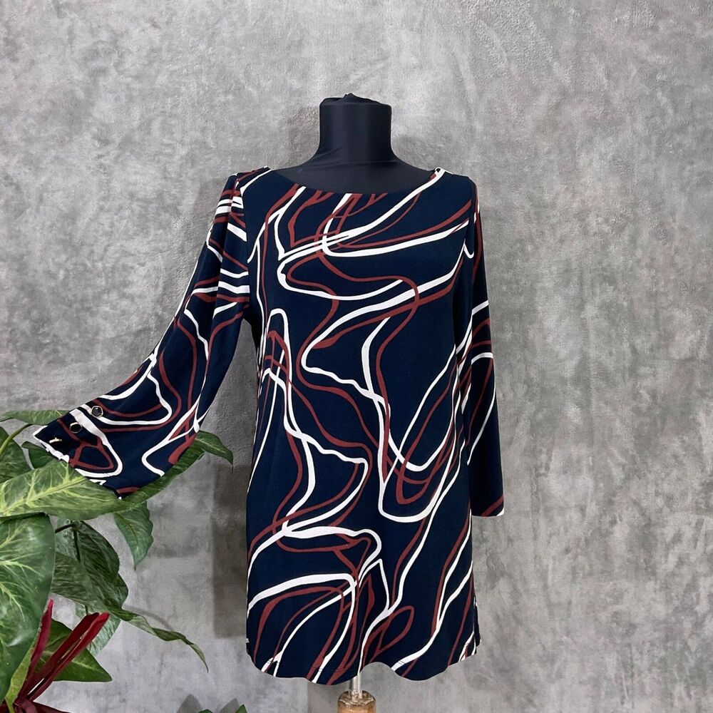 Chicos Tunic Top Women’s  0 / US Size Small Stretch Travel Career Abstract Artsy